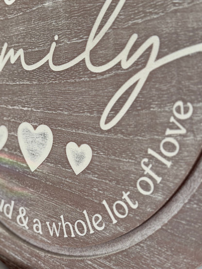 Our Family round sign - natural wood