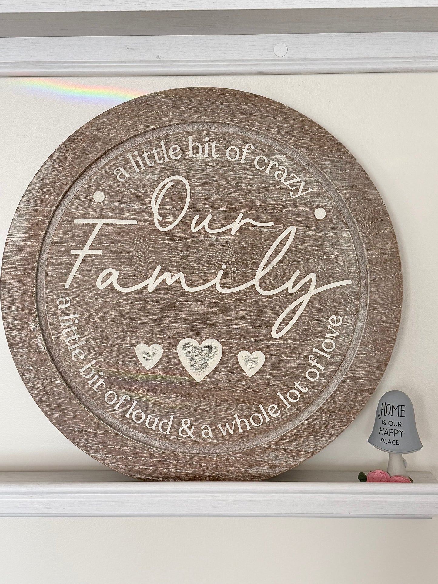 Our Family round sign - natural wood