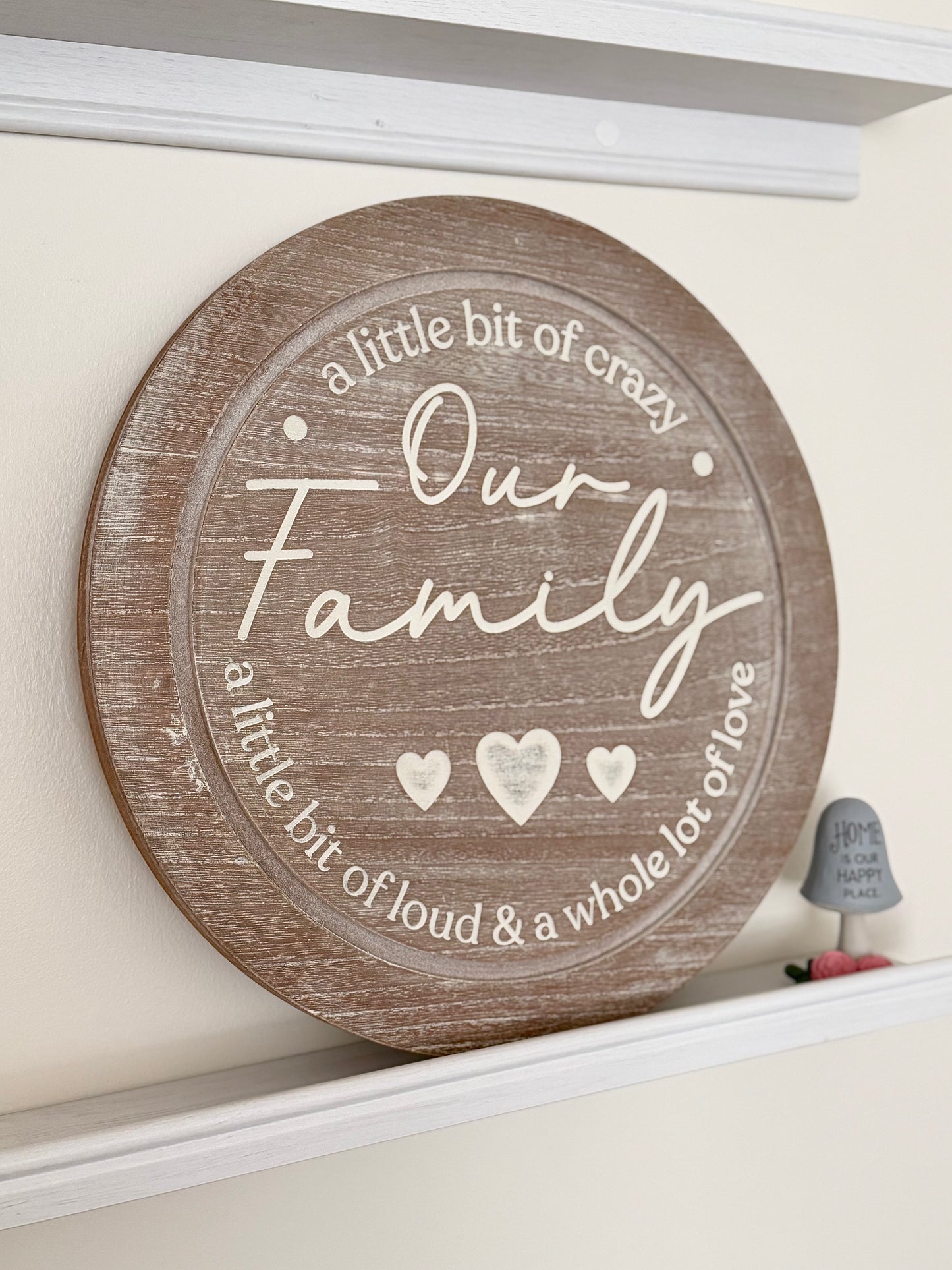 Our Family round sign - natural wood