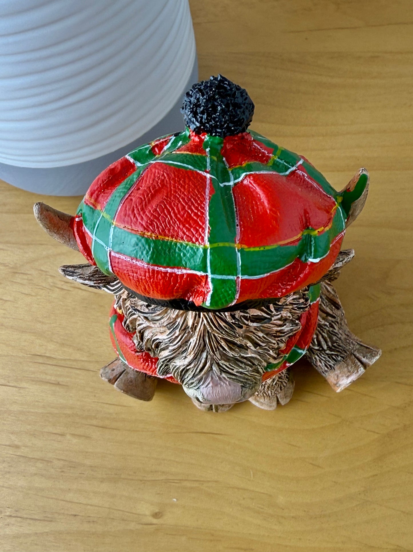 Highland Cow with Red Tartan Hat & Scarf