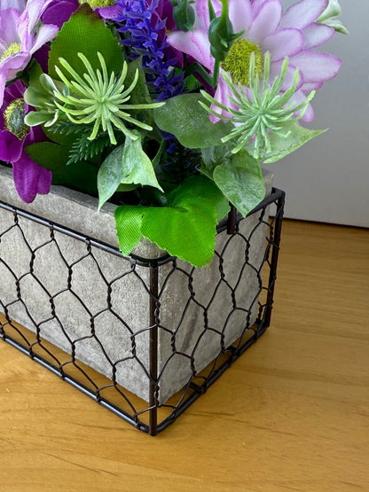 Purple & Lilac Forever Flowers in a Wire Basket