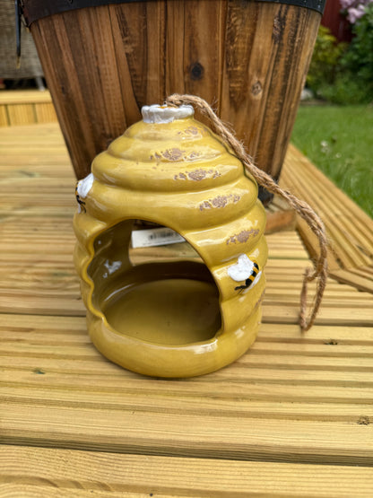 Yellow ceramic Beehive Bird Feeder