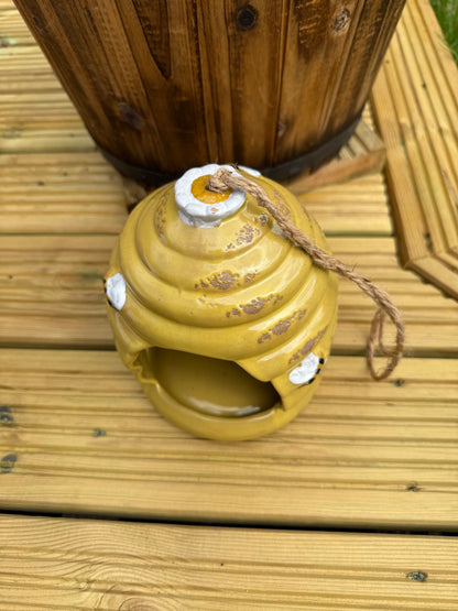 Yellow ceramic Beehive Bird Feeder