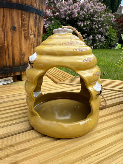 Yellow ceramic Beehive Bird Feeder