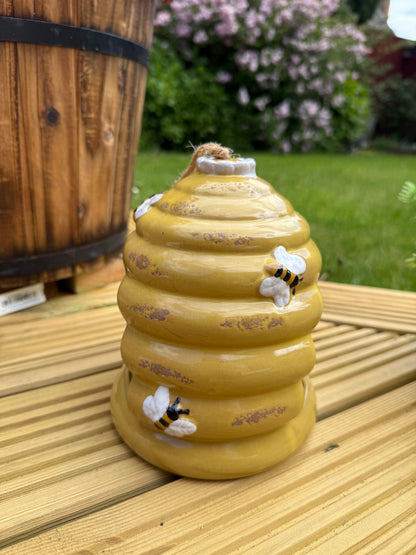 Yellow ceramic Beehive Bird Feeder