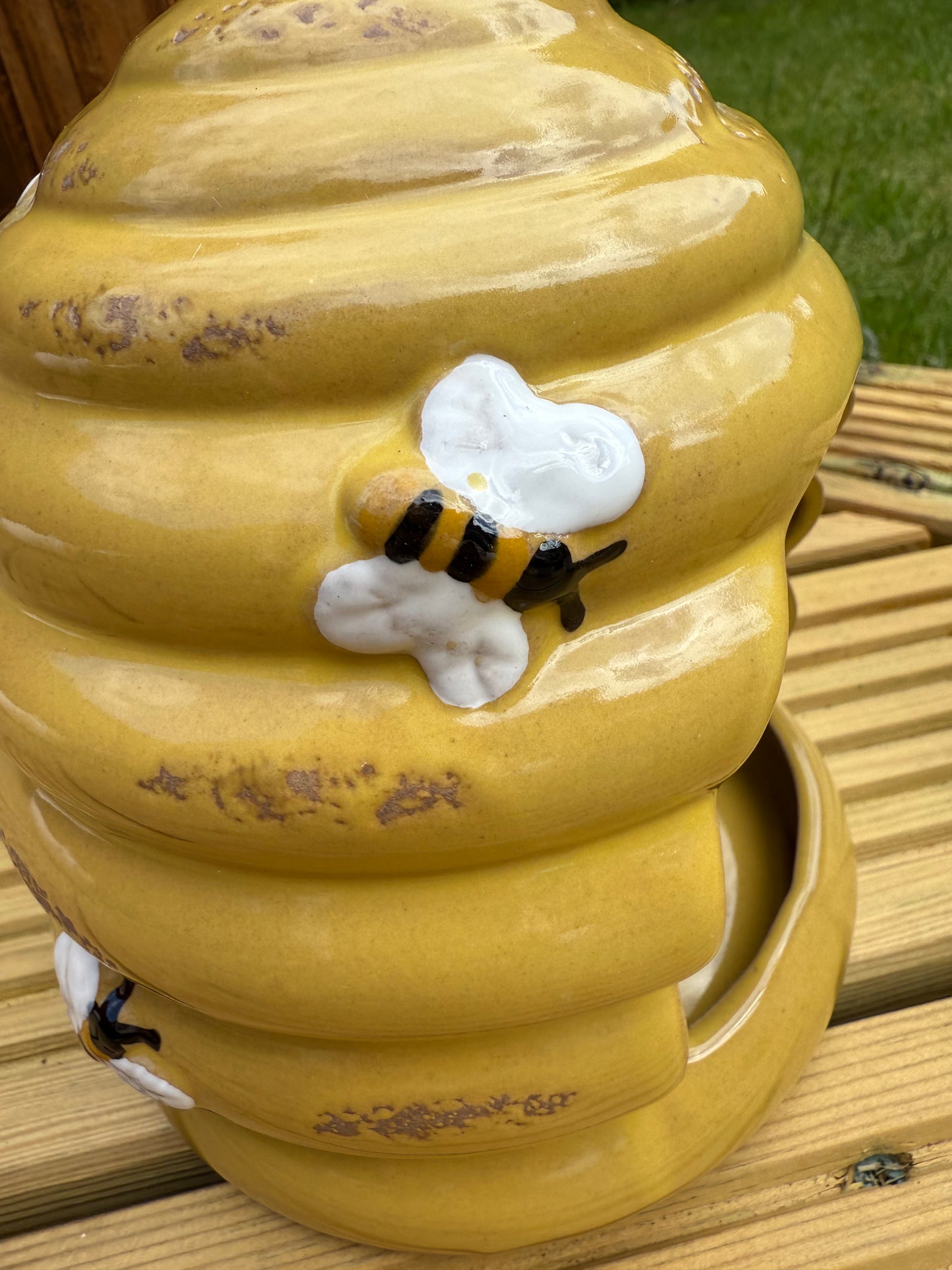 Yellow ceramic Beehive Bird Feeder
