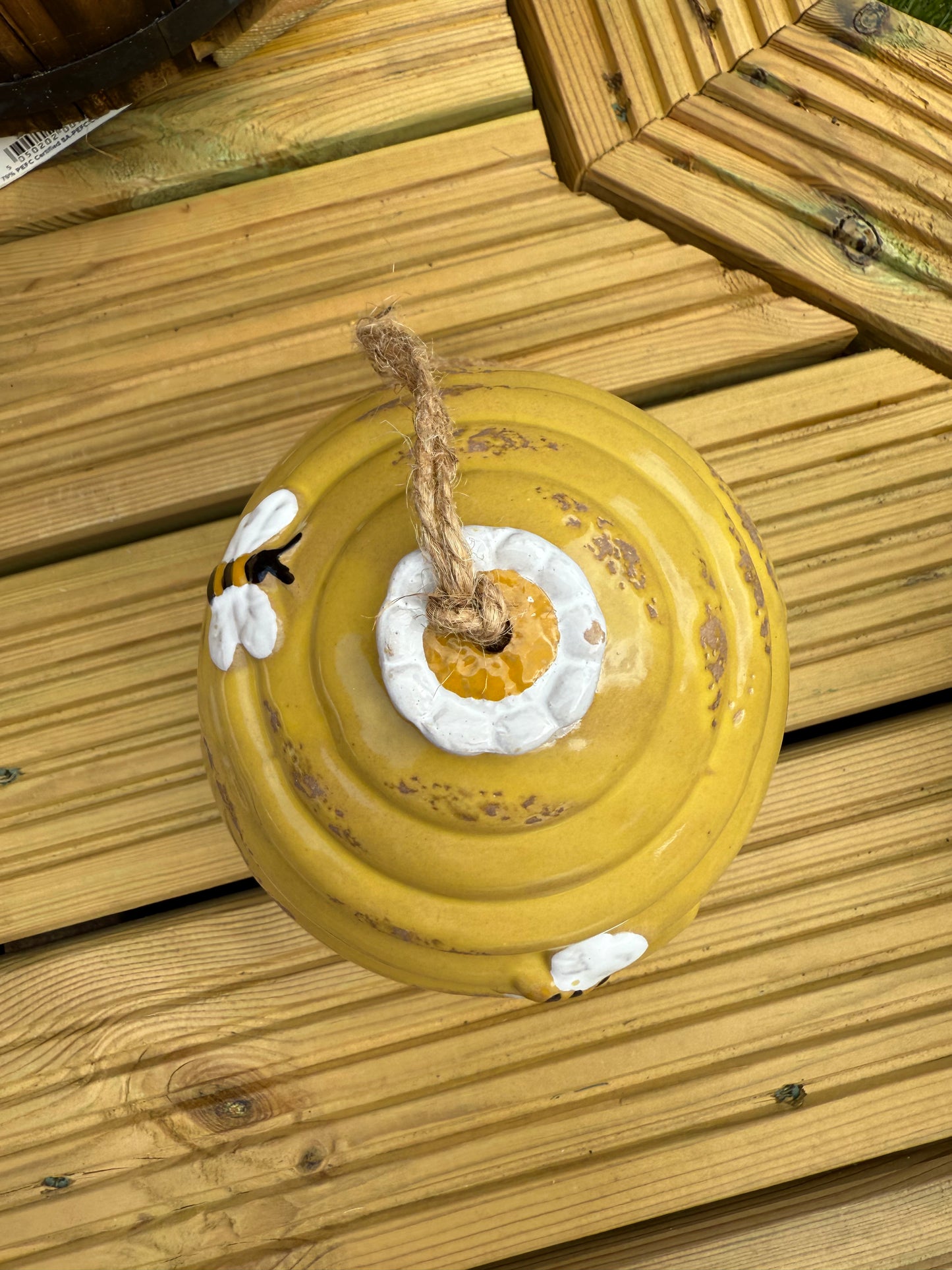 Yellow ceramic Beehive Bird Feeder