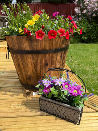 Purple & Lilac Forever Flowers in a Wire Basket