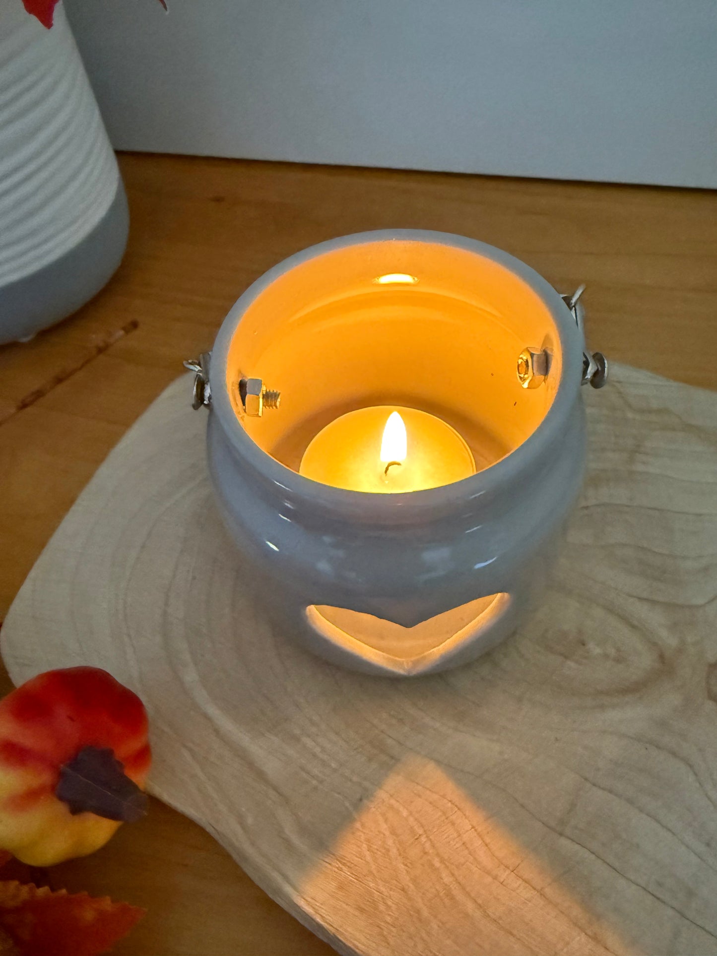 Porcelain grey heart lantern