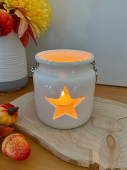 White ceramic Tealight with cutout star - 2 sizes