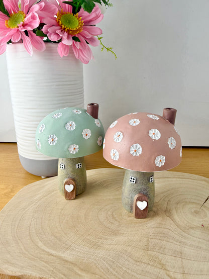 Pink daisy mushroom house