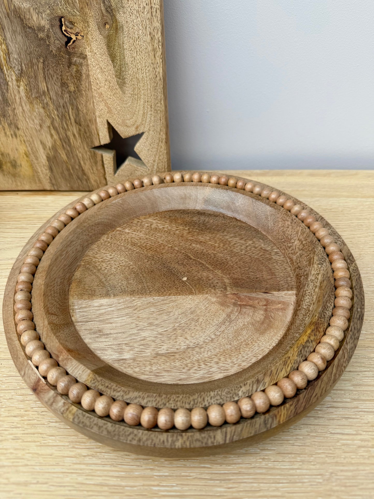 Wooden Beaded Round Plate/Tray