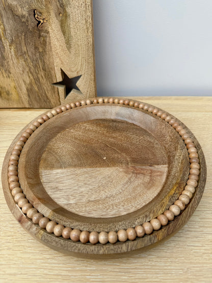 Wooden Beaded Round Plate/Tray