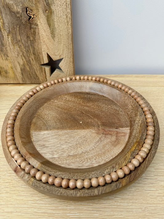 Wooden Beaded Round Plate/Tray