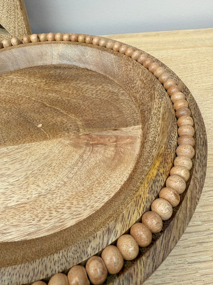 Wooden Beaded Round Plate/Tray