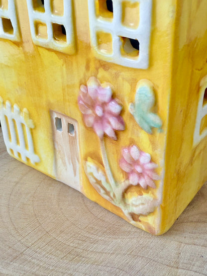 Light up Yellow ceramic Flower House