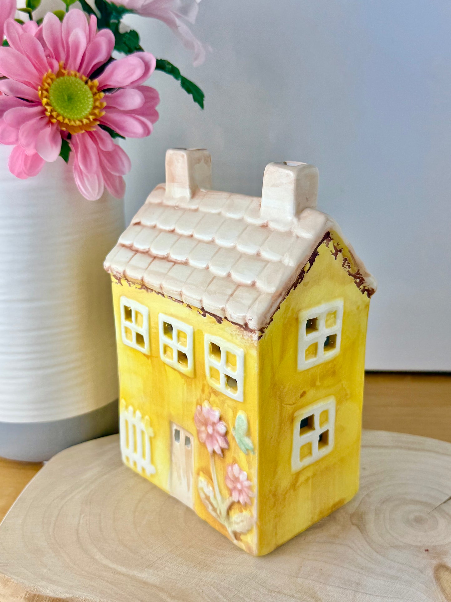 Light up Yellow ceramic Flower House