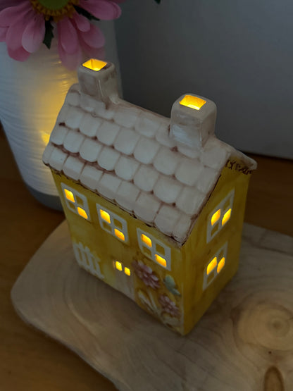Light up Yellow ceramic Flower House