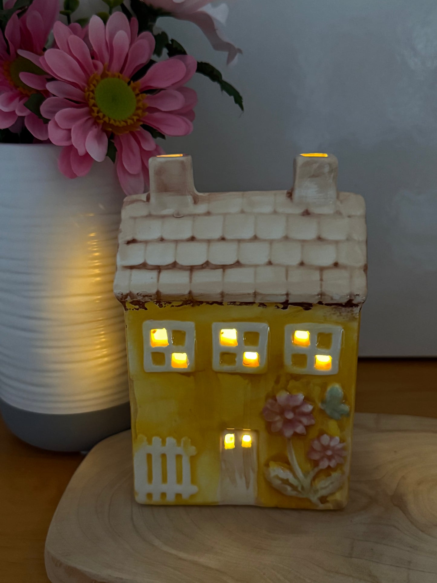 Light up Yellow ceramic Flower House