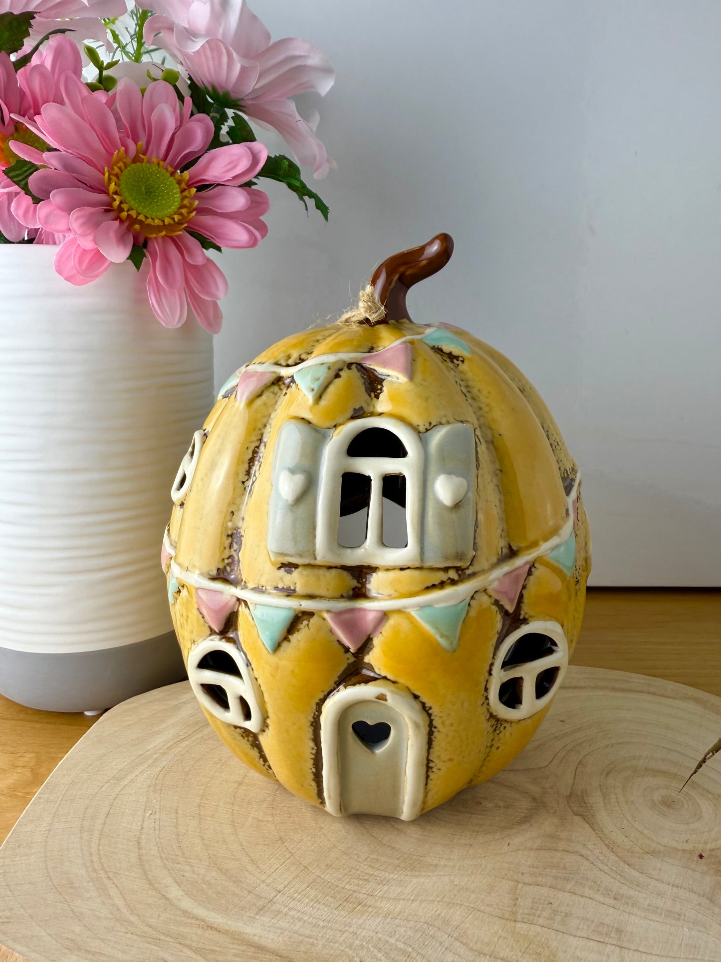 Light up Yellow ceramic Pumpkin