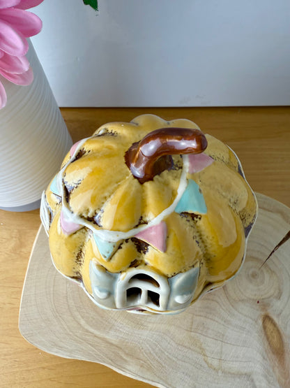 Light up Yellow ceramic Pumpkin