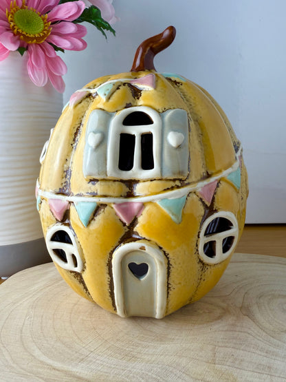 Light up Yellow ceramic Pumpkin