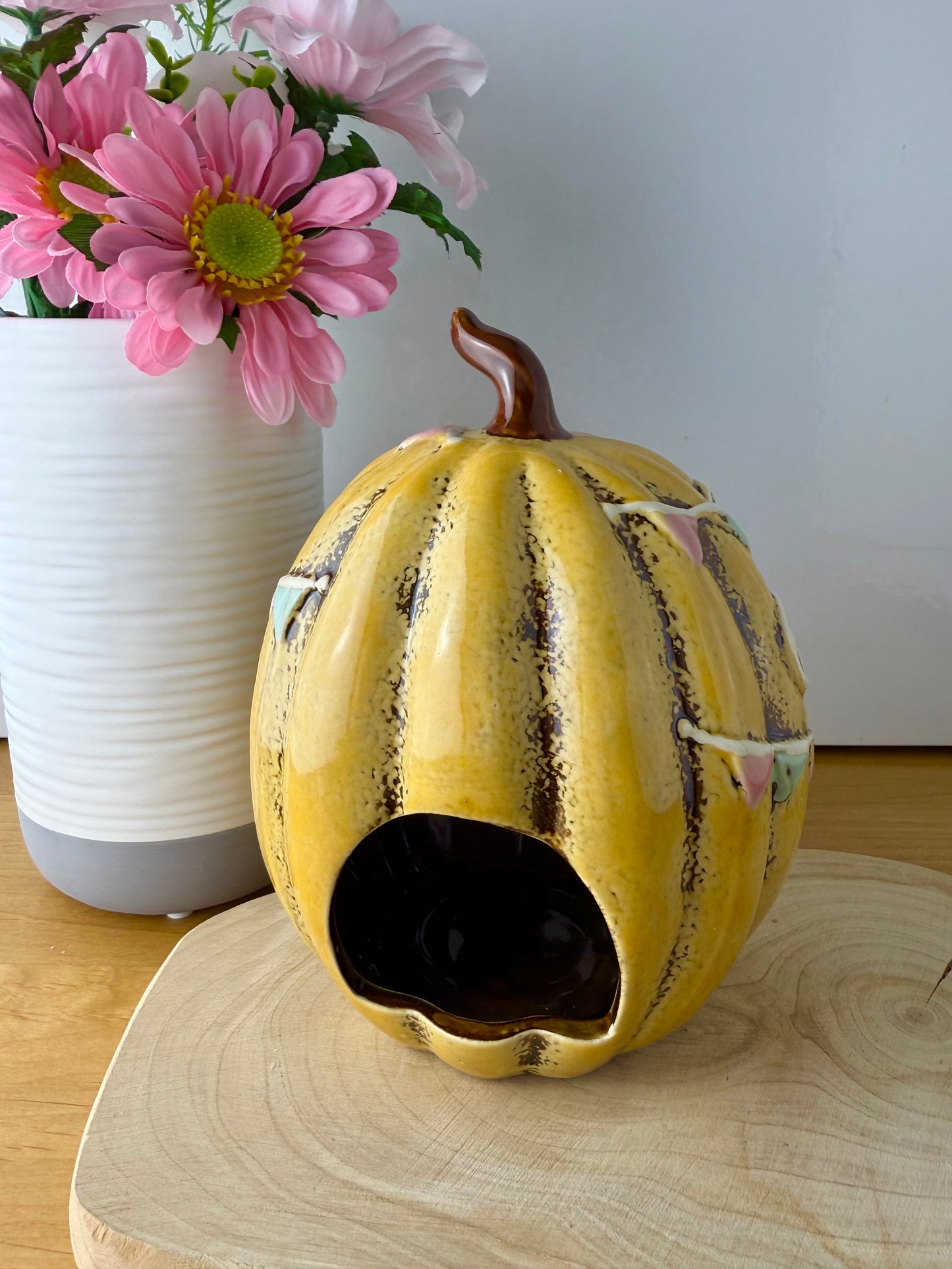 Light up Yellow ceramic Pumpkin