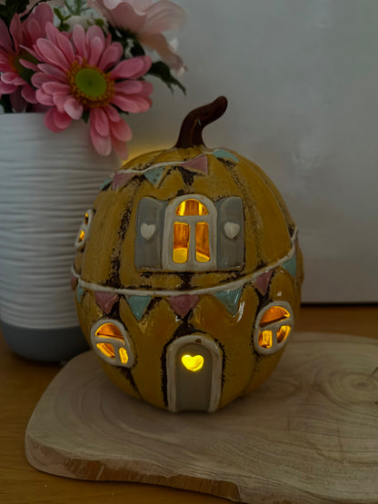 Light up Yellow ceramic Pumpkin