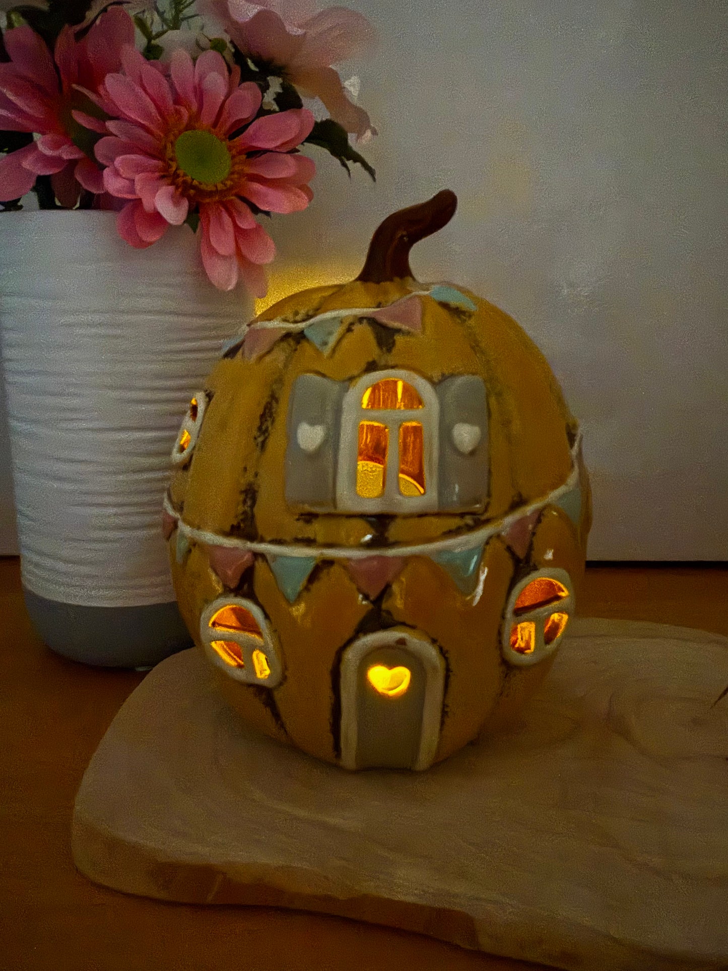 Light up Yellow ceramic Pumpkin