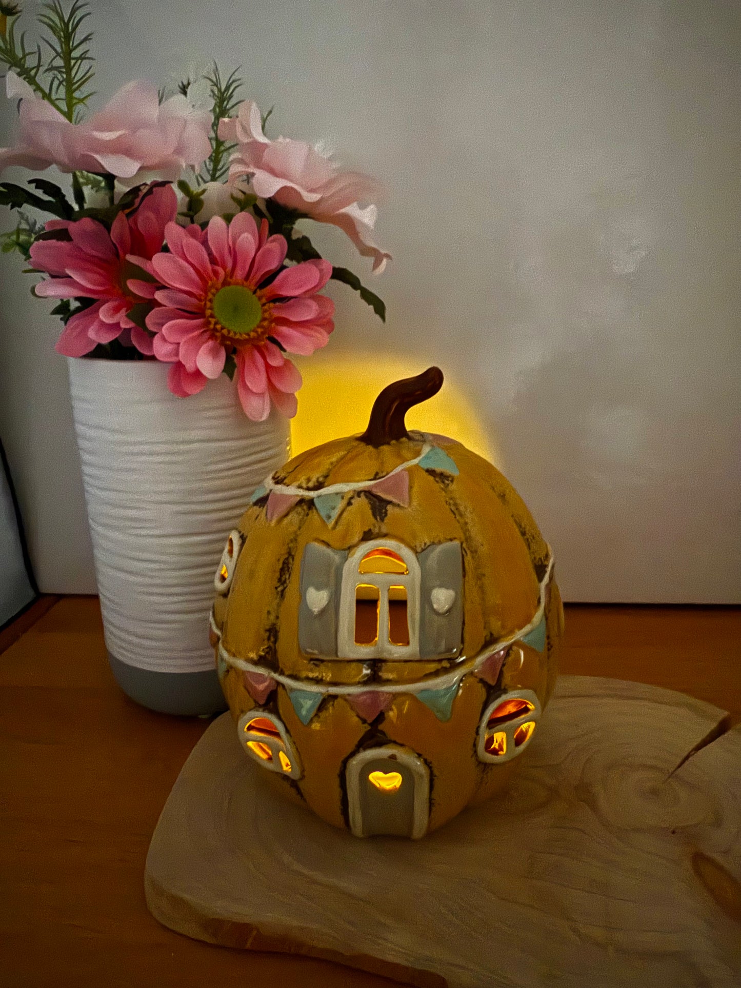 Light up Yellow ceramic Pumpkin