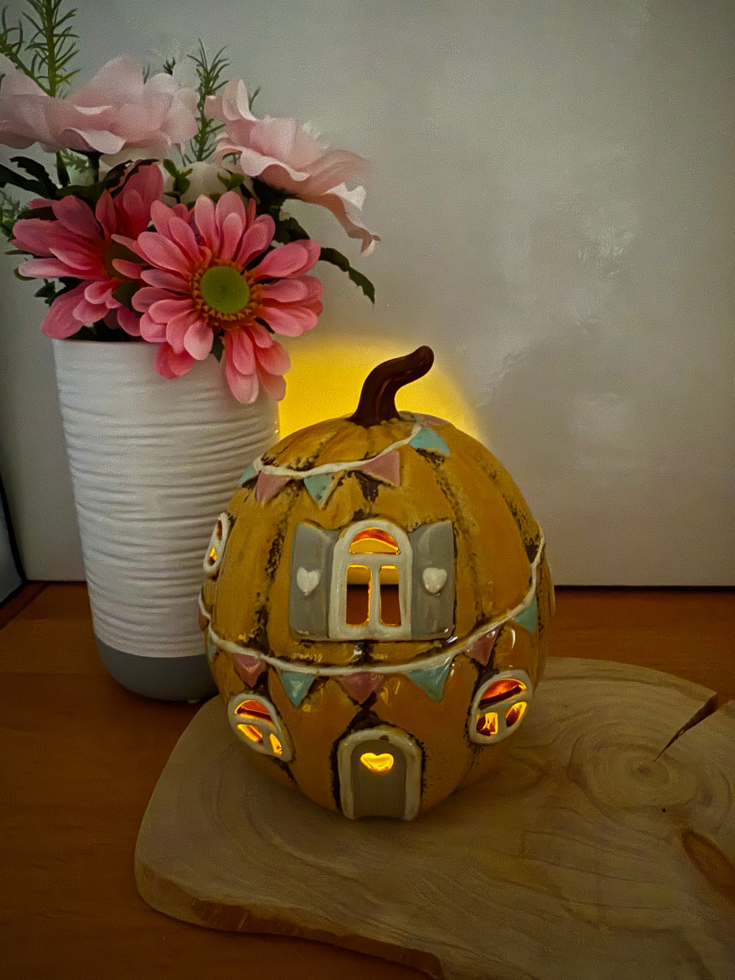 Light up Yellow ceramic Pumpkin