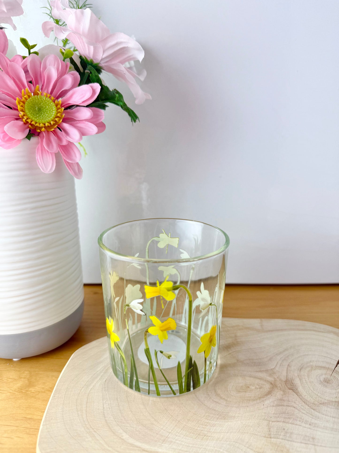 Daffodil & Snowdrops Glass T-Light Jar