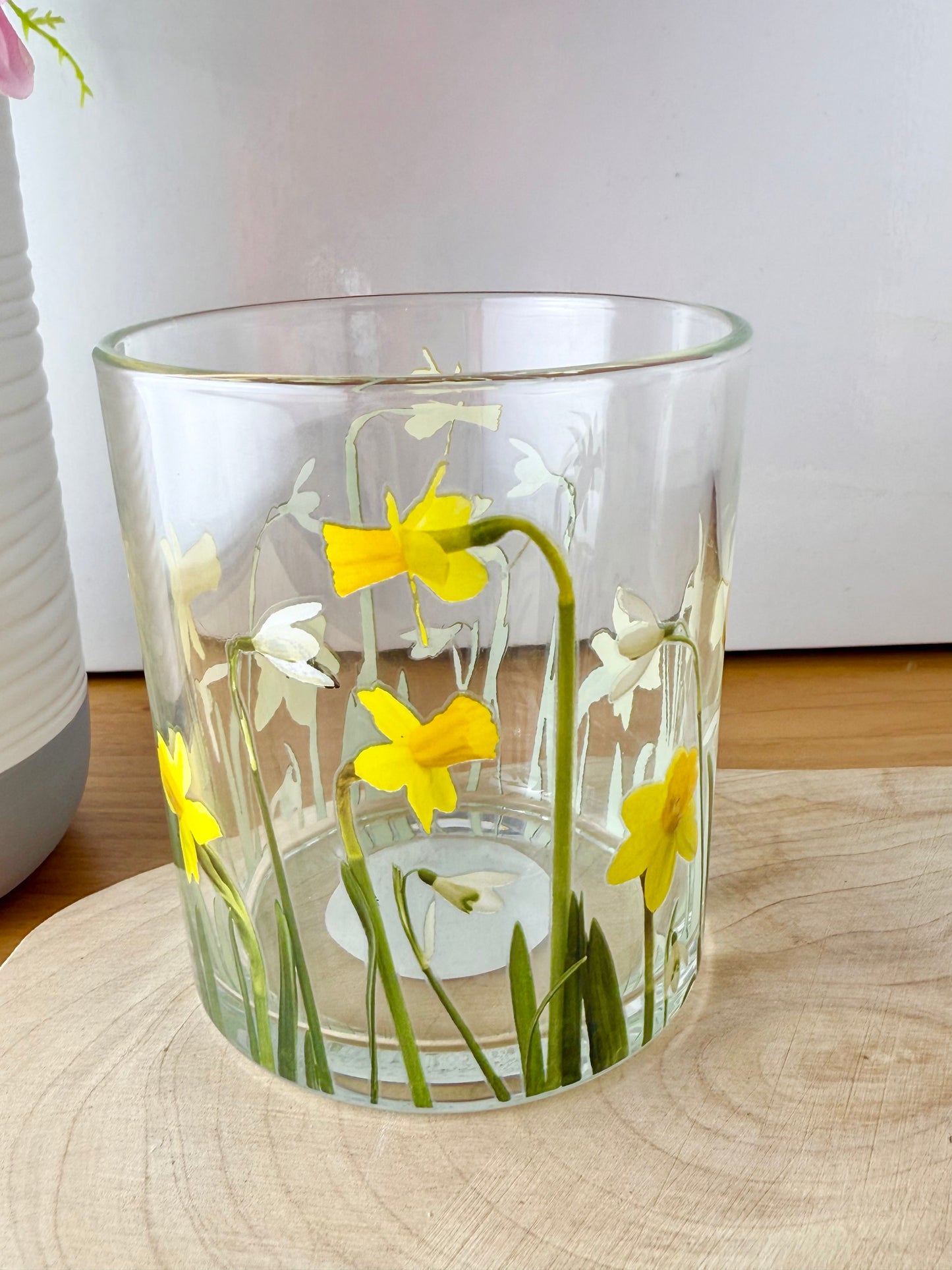 Daffodil & Snowdrops Glass T-Light Jar