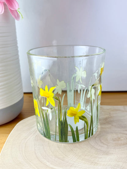 Daffodil & Snowdrops Glass T-Light Jar