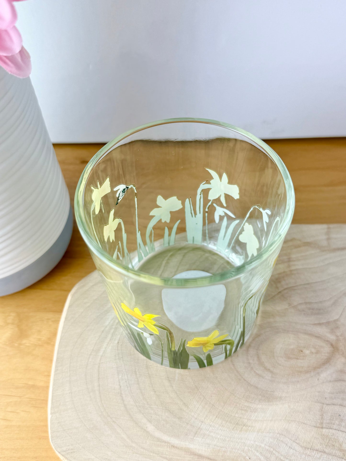 Daffodil & Snowdrops Glass T-Light Jar