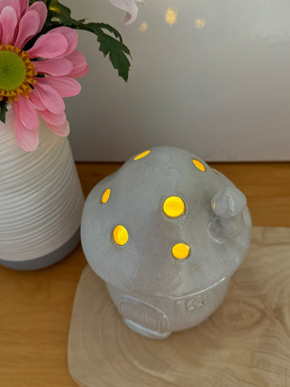 Grey Ceramic Light up Mushroom House