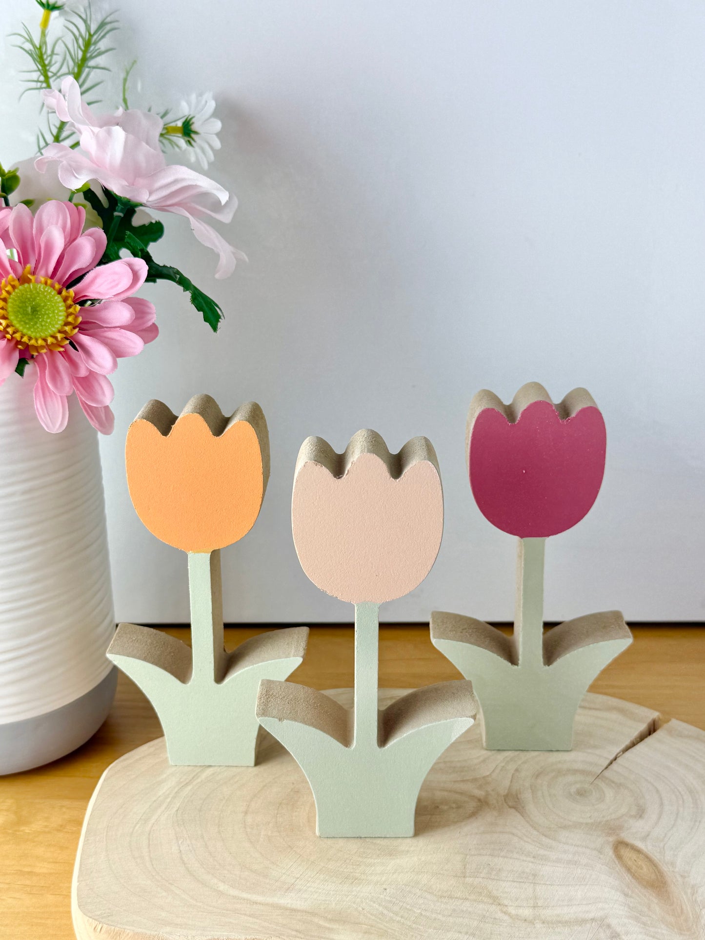 Wooden Tulips in 3 pastel colours - set of 3