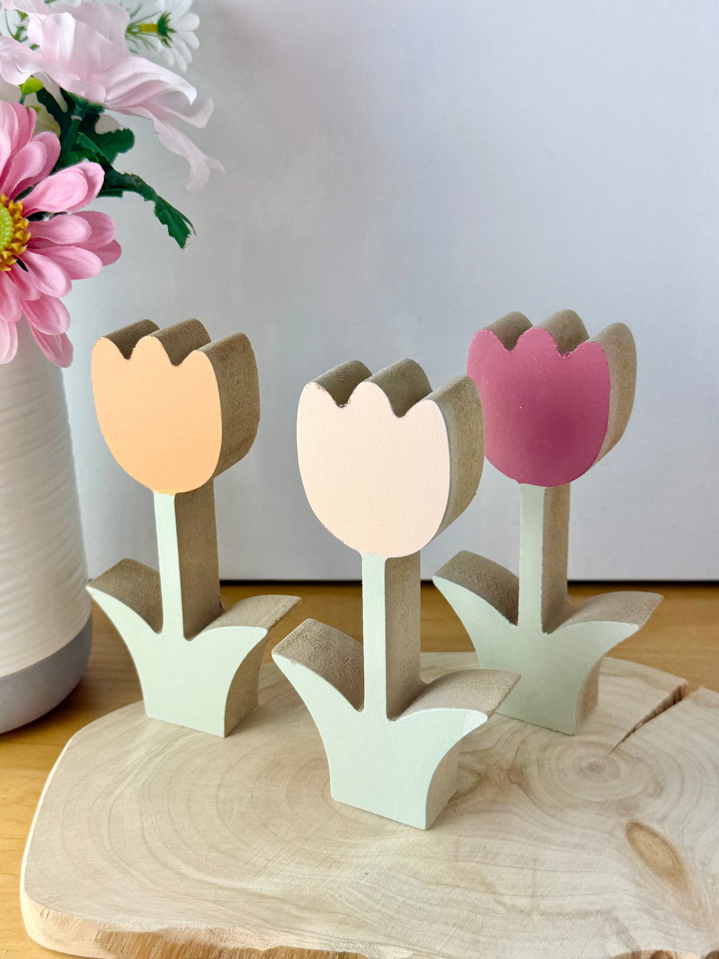 Wooden Tulips in 3 pastel colours - set of 3