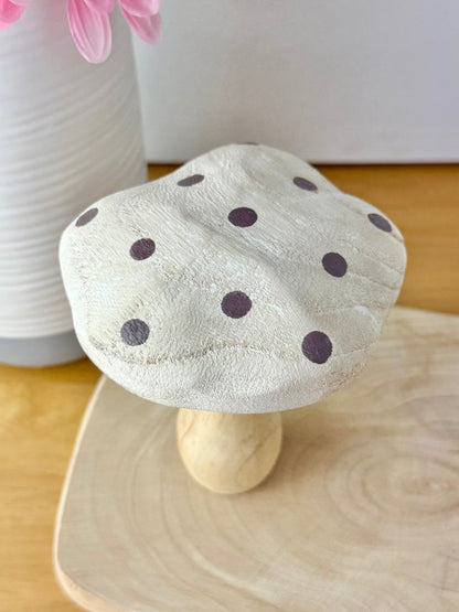 White washed wooden Mushrooms with brown spots - Set of 3