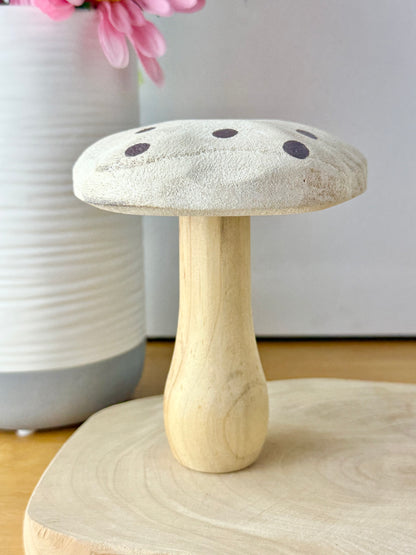 White washed wooden Mushrooms with brown spots - Set of 3