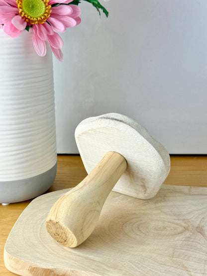 White washed wooden Mushrooms with brown spots - Set of 3