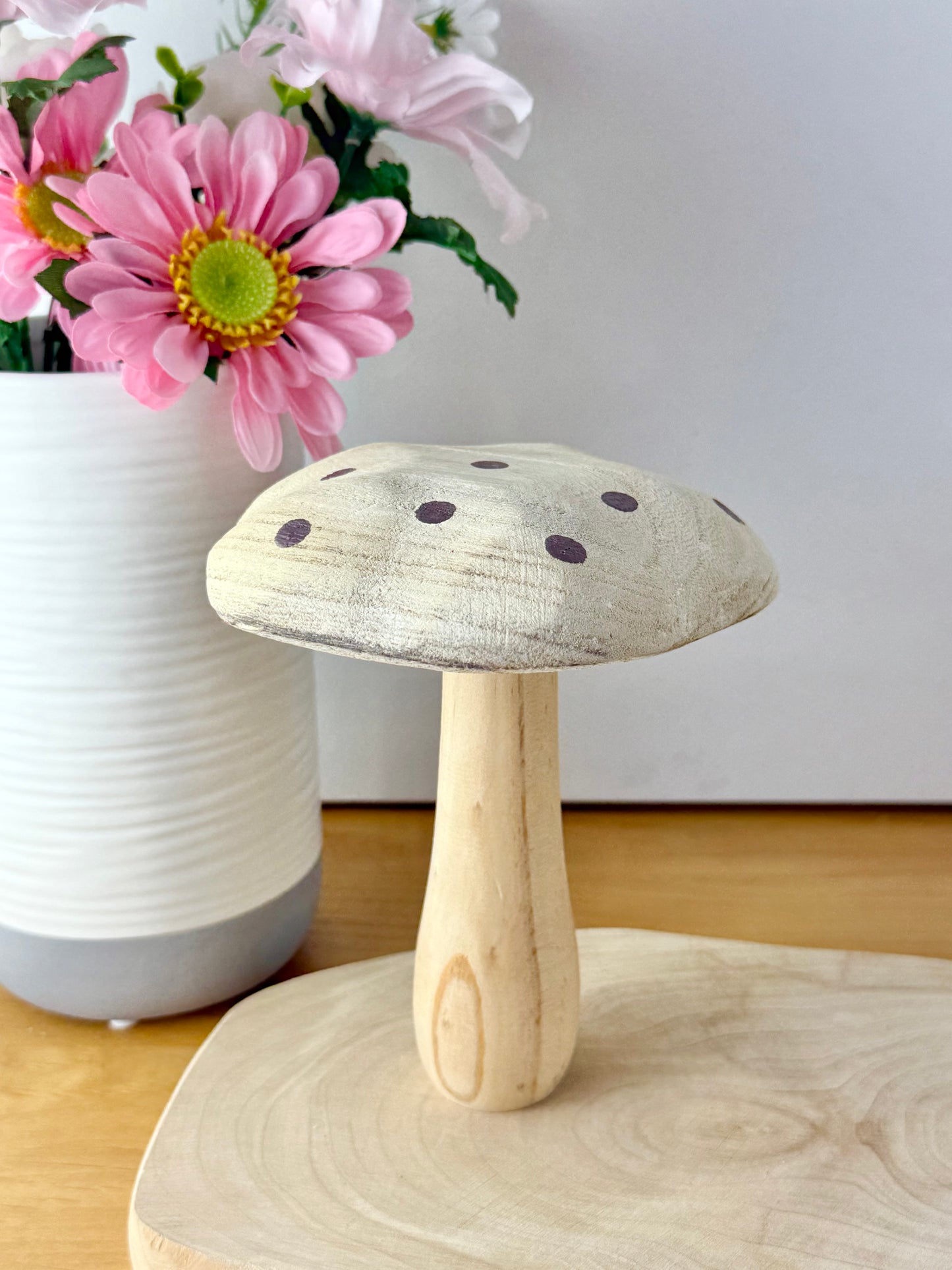 White washed wooden Mushrooms with brown spots - Set of 3