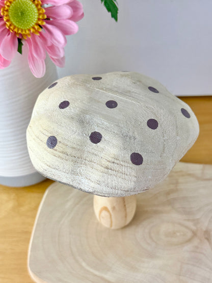 White washed wooden Mushrooms with brown spots - Set of 3