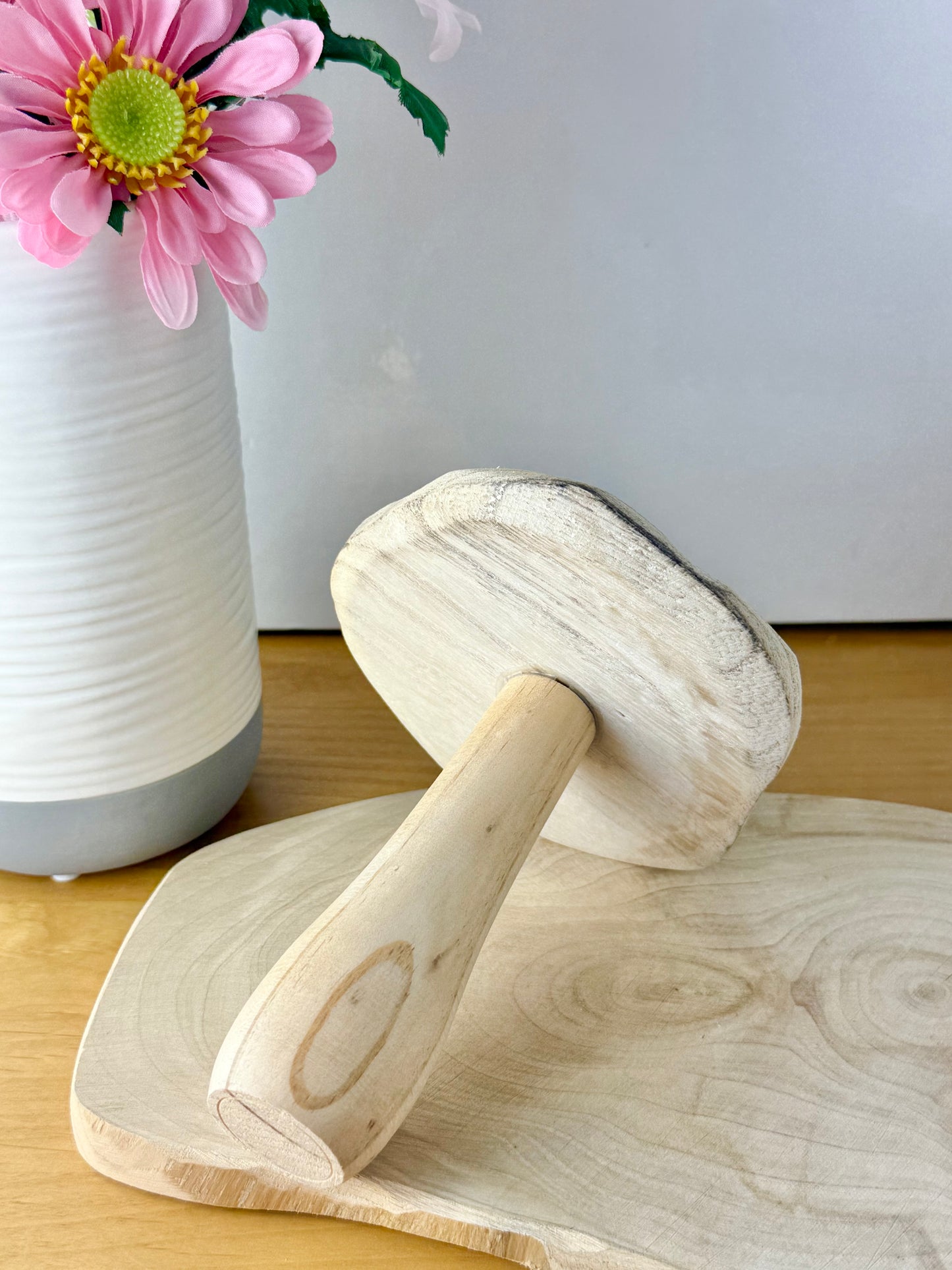 White washed wooden Mushrooms with brown spots - Set of 3