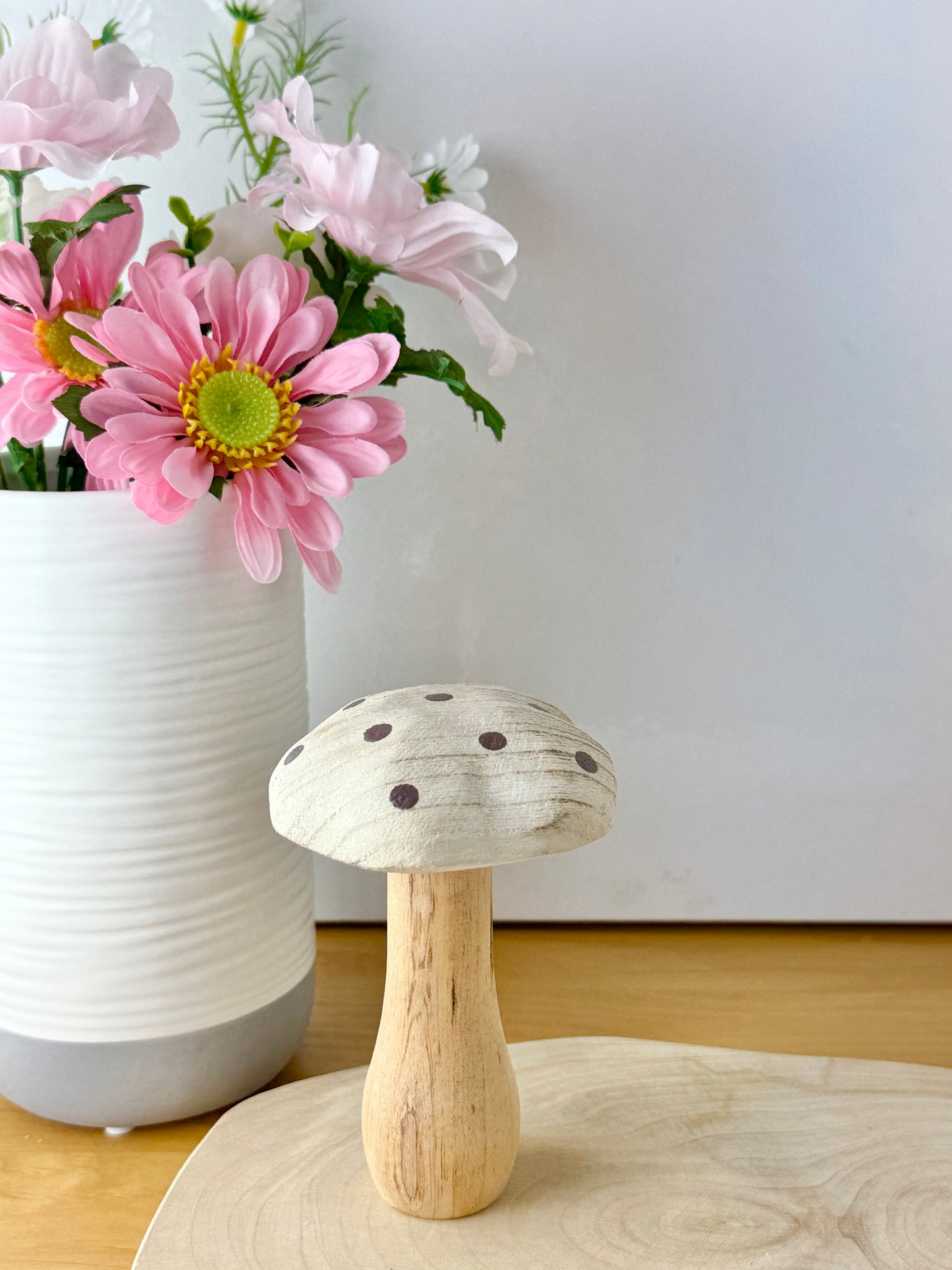 White washed wooden Mushrooms with brown spots - Set of 3