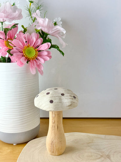 White washed wooden Mushrooms with brown spots - Set of 3