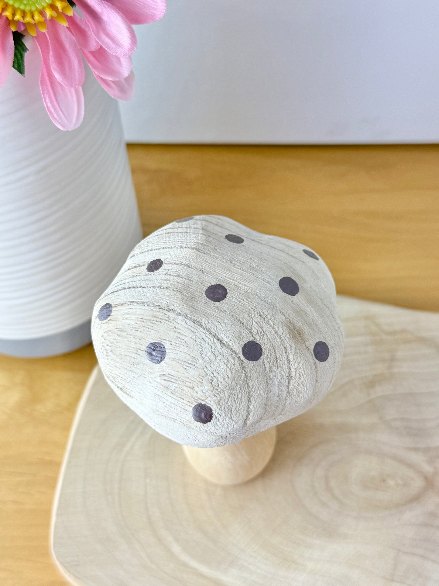 White washed wooden Mushrooms with brown spots - Set of 3