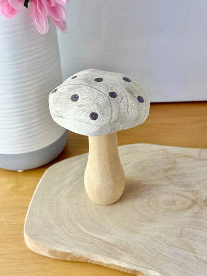 White washed wooden Mushrooms with brown spots - Set of 3