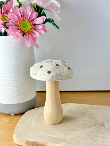 White washed wooden Mushrooms with brown spots - Set of 3