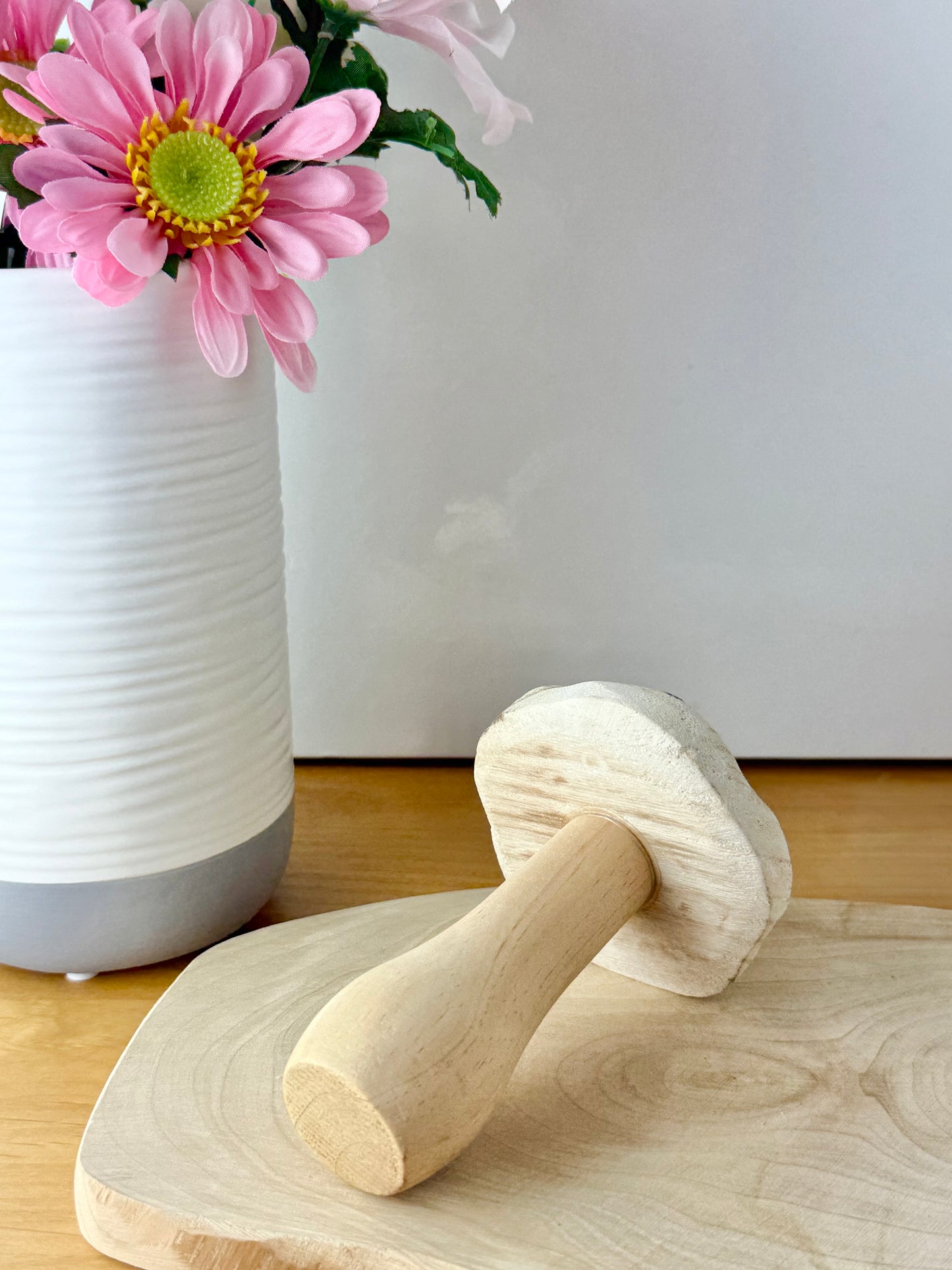 White washed wooden Mushrooms with brown spots - Set of 3